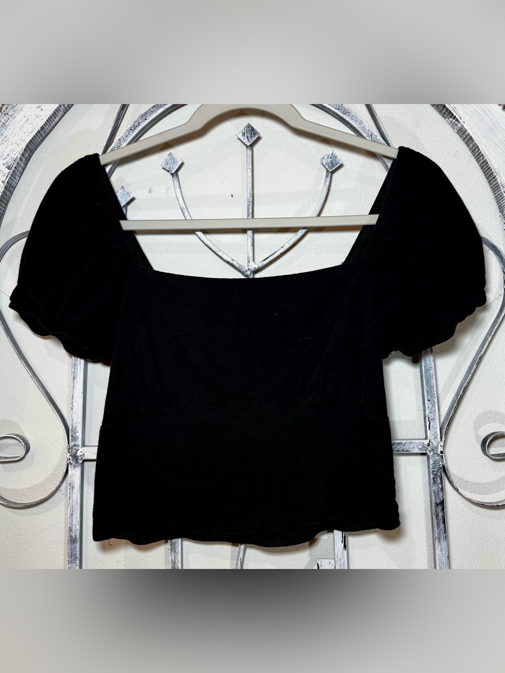 LA Hearts Black Square Neck Short Sleeve Crop Top #1695
